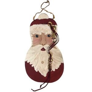 Hand Painted Wooden Santa Face Wall Decor Plaque Folk Christmas 1999
